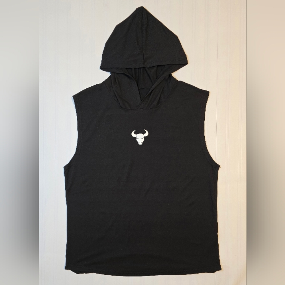 The Rock Work out Black Sleeveless Hoodie with Bull Logo - Picture 2 of 6